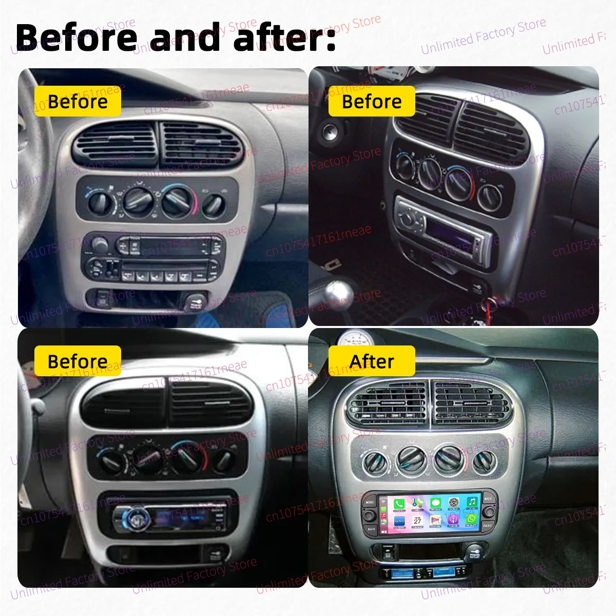 1Din Radio Stereo Head Unit Android Car Multimedia for Dodge Chrysler Plymouth Neon 2000-2005 6.86