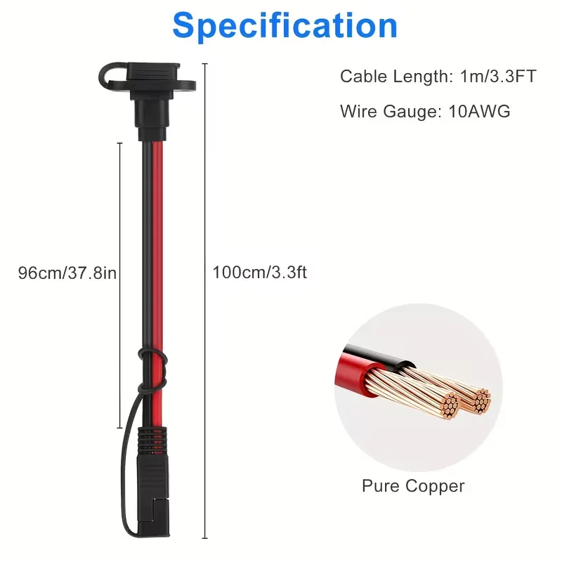 1/2Pcs AE Quick‑Connect Wiring Harness 10AWG 3.3FT 37.8inch Duty Copper Wire with Safety Cover for Solar Automotive Battery