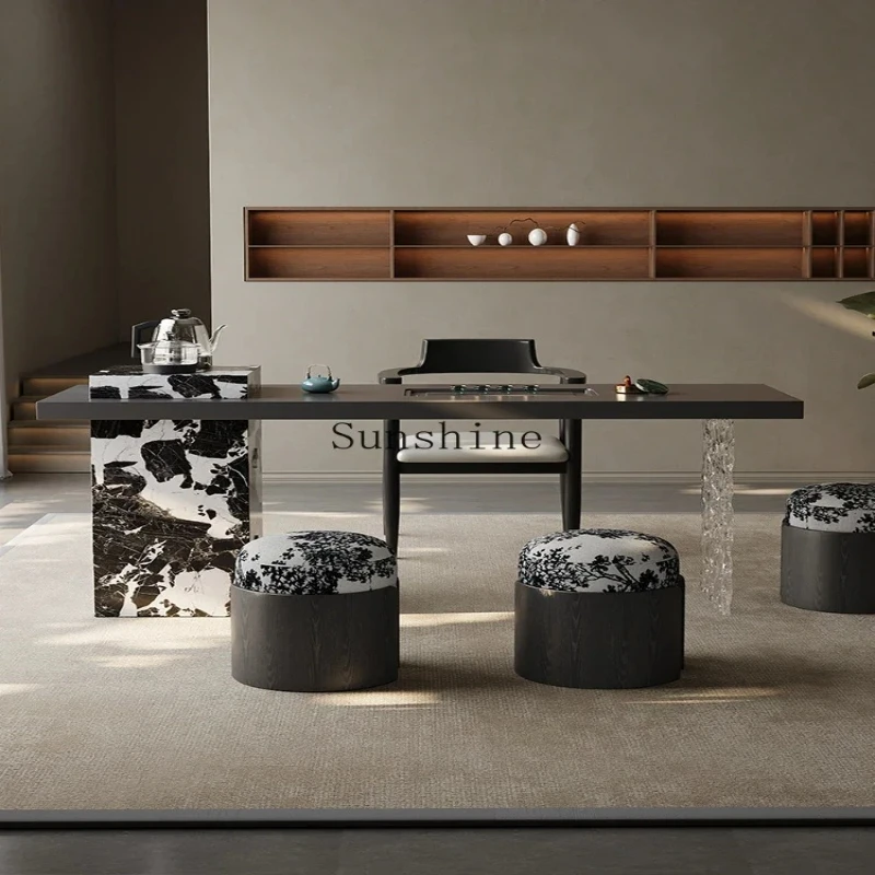 

Modern simple small apartment rock slab tea table Italian minimalist tea table and chair combination