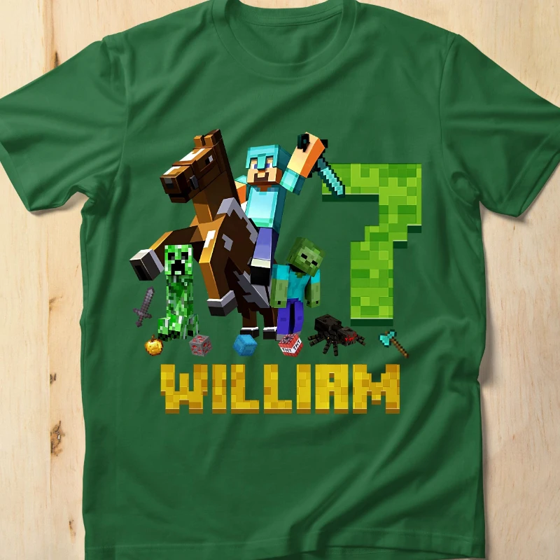 قميص عيد ميلاد MineC مخصص من السبعينيات الرجعية: تي شيرت عائلي الألعاب، هدية للأطفال تي شيرت فرقة العرض مملكة سحرية هدية العطلة