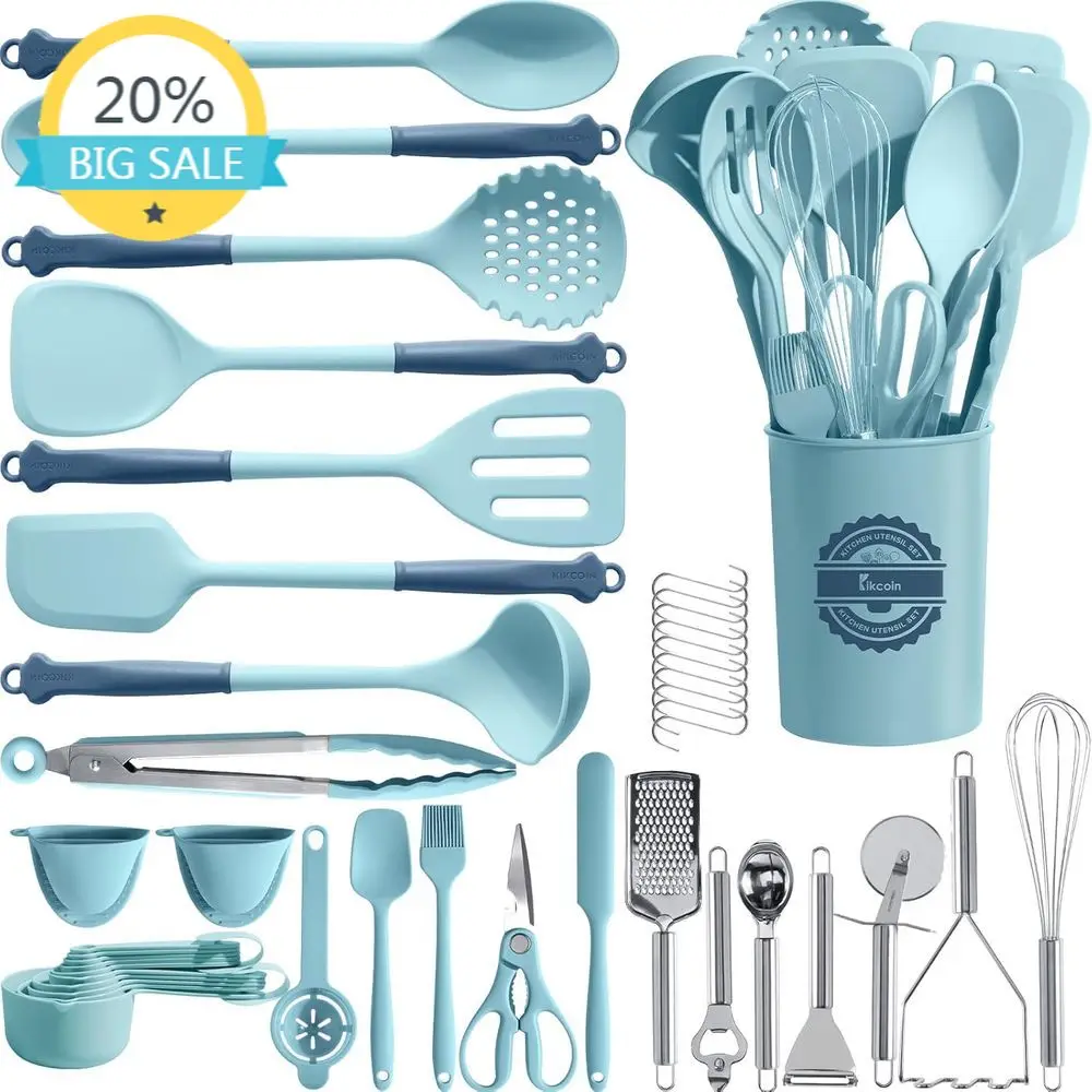 

Большой набор из 43 силиконовых кухонных принадлежностей с термостойкими инструментами, можно мыть в посудомоечной машине, синий цвет