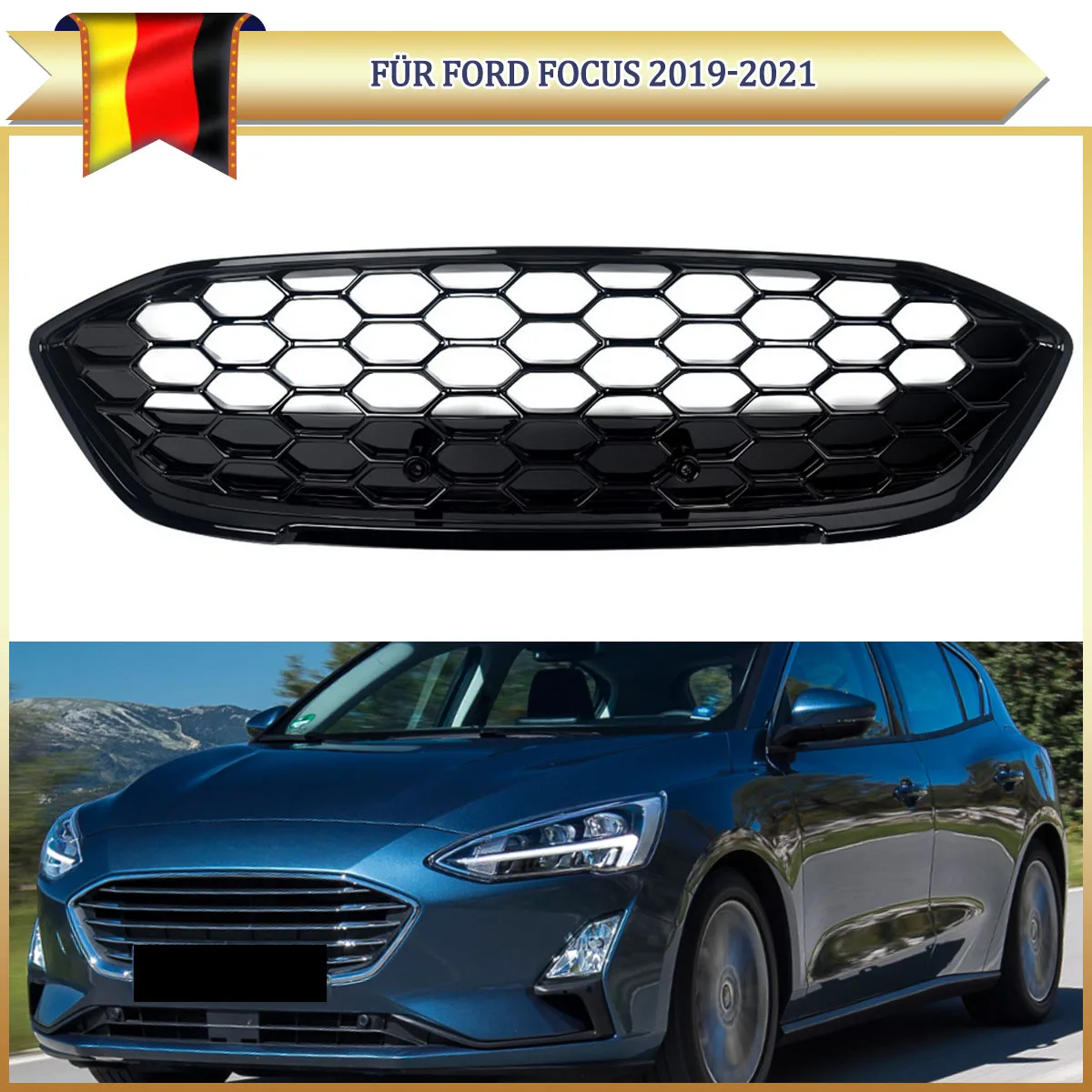 Griglia Centrale Anteriore Stile ST per Ford Focus 2019-2021, Rete a Nido d'Ape Superiore, Kit di Sostituzione per Facelift