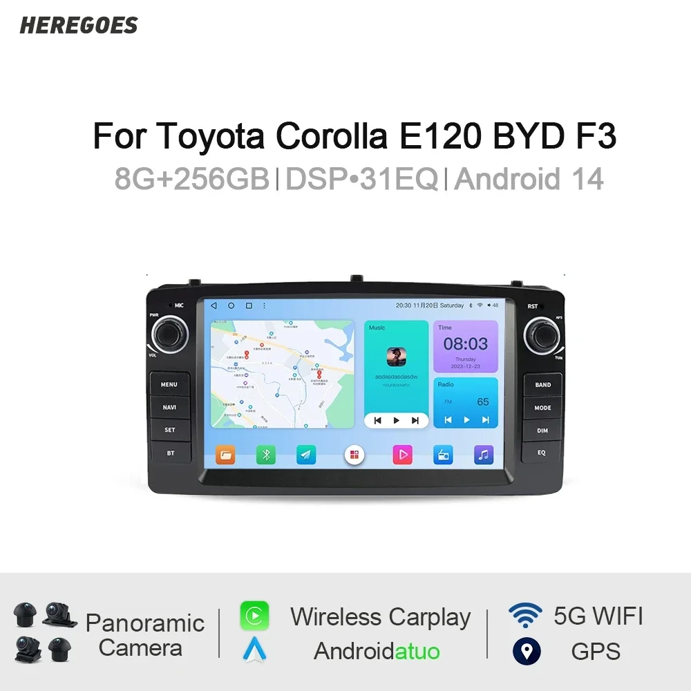 Auto Android 14 8GB Car DVD Player GPS Navigation Bluetooth Wifi Wireless Carplay Radio For Toyota Corolla Altis E120 2000-2006