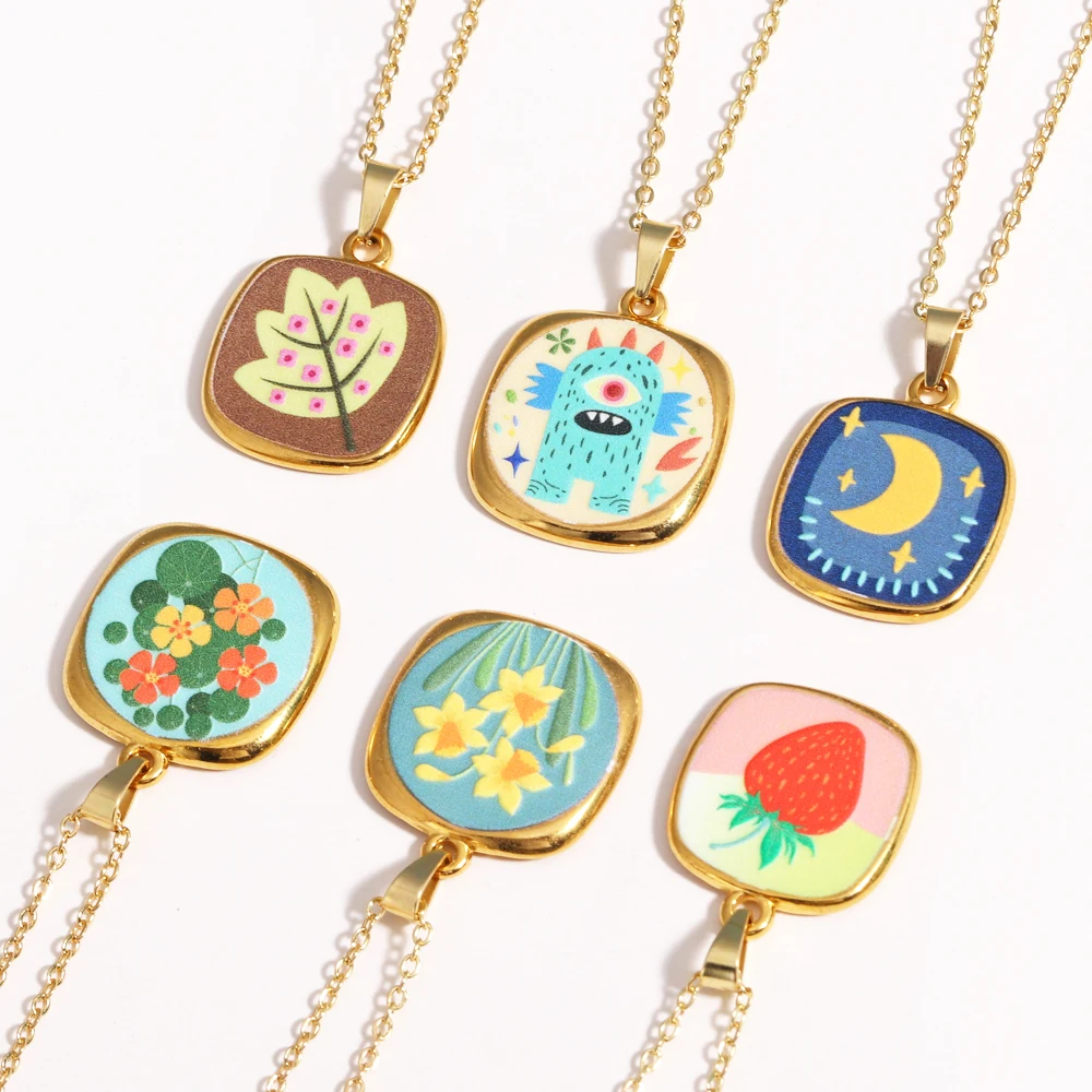 Edelstahl Quadratische Blume Mond Auge Anhänger Halskette Für Frauen Geometrische Schlüsselbein Kette Hochzeit Schmuck Geschenk 2025, Neue