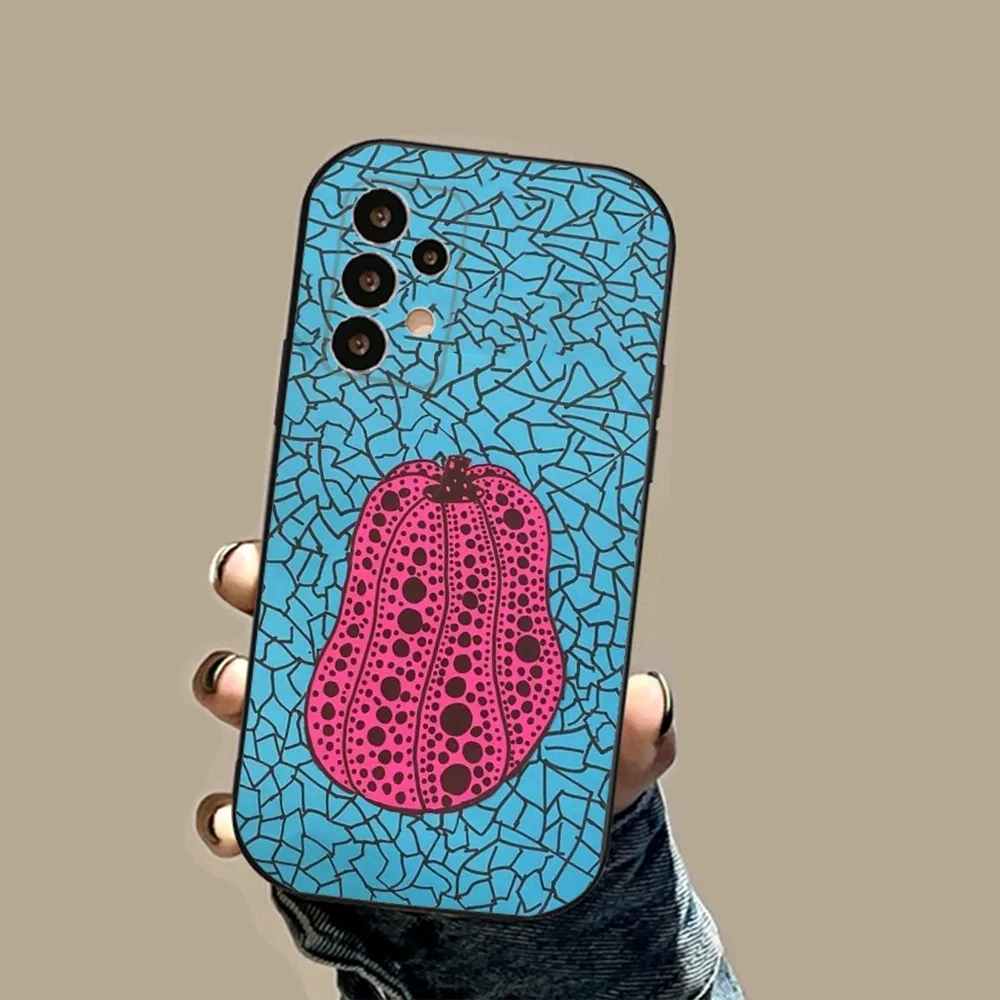 Yayoi Kusama Pumpkin Phone Case For Samsung S24,23,23,22,30,21,10,9,Note20 Ultra,Lite,Ultra,5G,Plus,FE,Black Soft Case