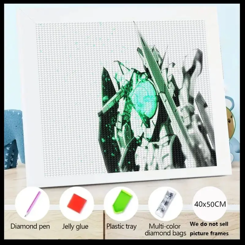 

1 шт. Epic Sci-Fi Mecha Robot Diamond Painting Kit, 5D Full Drill Gundam Style Green Energy Mech DIY Crystal Diamond Art, Adult Cr