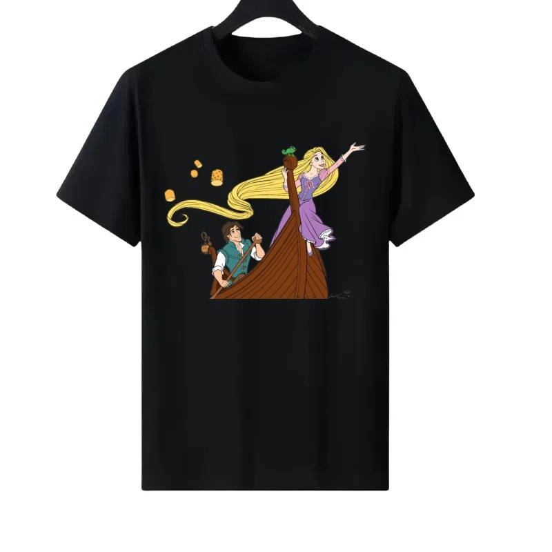 

Disney Princess Pattern Woman Retro Round Neck Parent-child Clothing Loose Tops Ladies Cheap Short Sleeves T-Shirt Sweatshirts