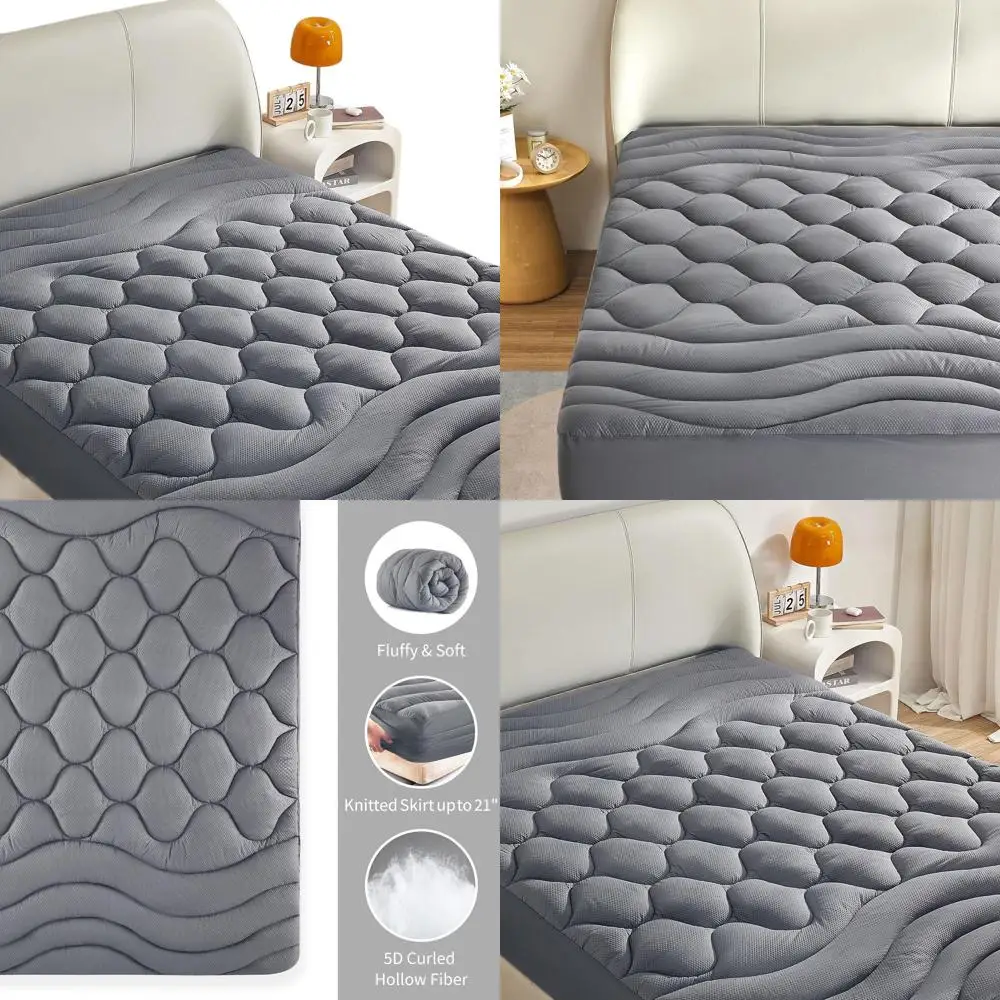 

Deep Pocket Mattress Protector with 3-Zone Support, Grey Microfiber, Machine Washable Cover