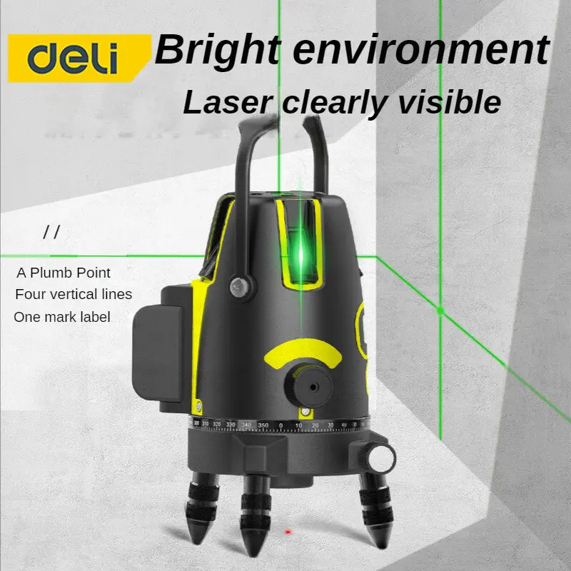 deLi Laser Level Green Radius 2/3/5 Cross Lines SelfLeveling 360 Rotatable Indoor Outdoor Alternating Direct Horizontal Vertical