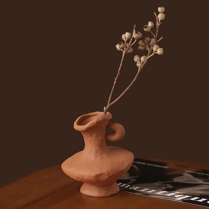 Three-Piece Asymmetrical Handle Bloom Vessel Set Uneven Rough Matte Solid Tone Tabletop Dried Stem Floral Display Decor Craft