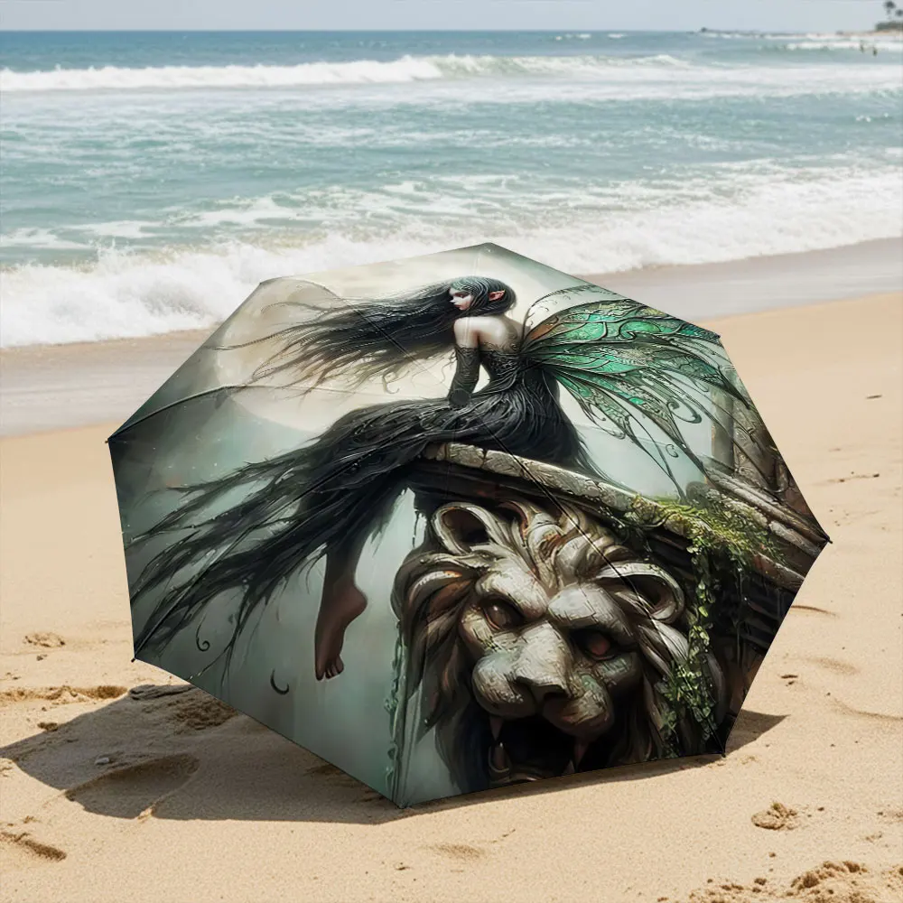 Enchanting Gothic Fairy with Moonlit Wings Compact Fashion Folding Umbrella for Daily Use, Christmas Gift