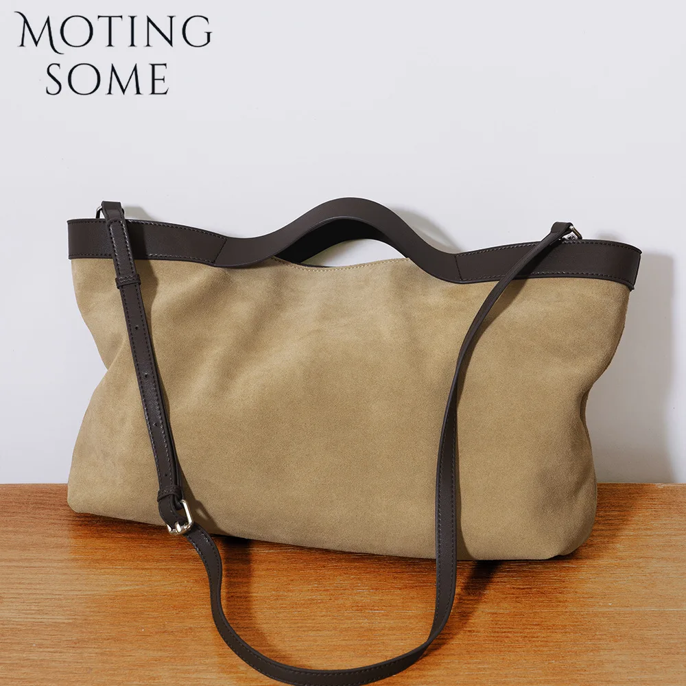 

Motingsome, новая замшевая большая сумка-тоут, женская матовая сумка из воловьей кожи, большая сумка для покупок на плечо для боулинга, роскошный дизайн