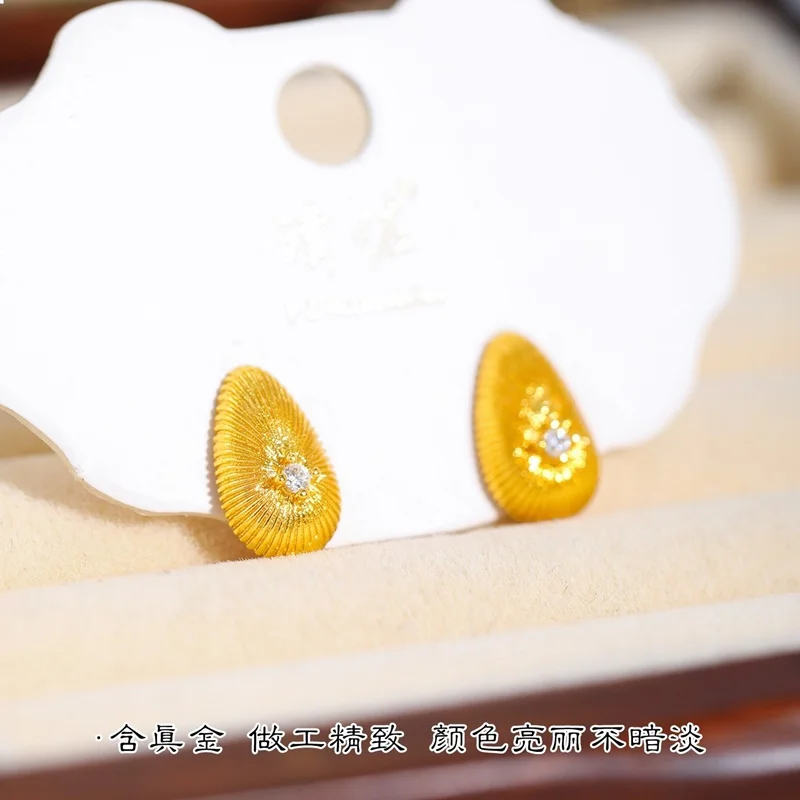 QEENKISS 24KT Gold Water Drop Stud Earrings For Women Wedding Party Birthday Christmas Bride Mother Girlfriend Lady Gifts EG5512 - view 4
