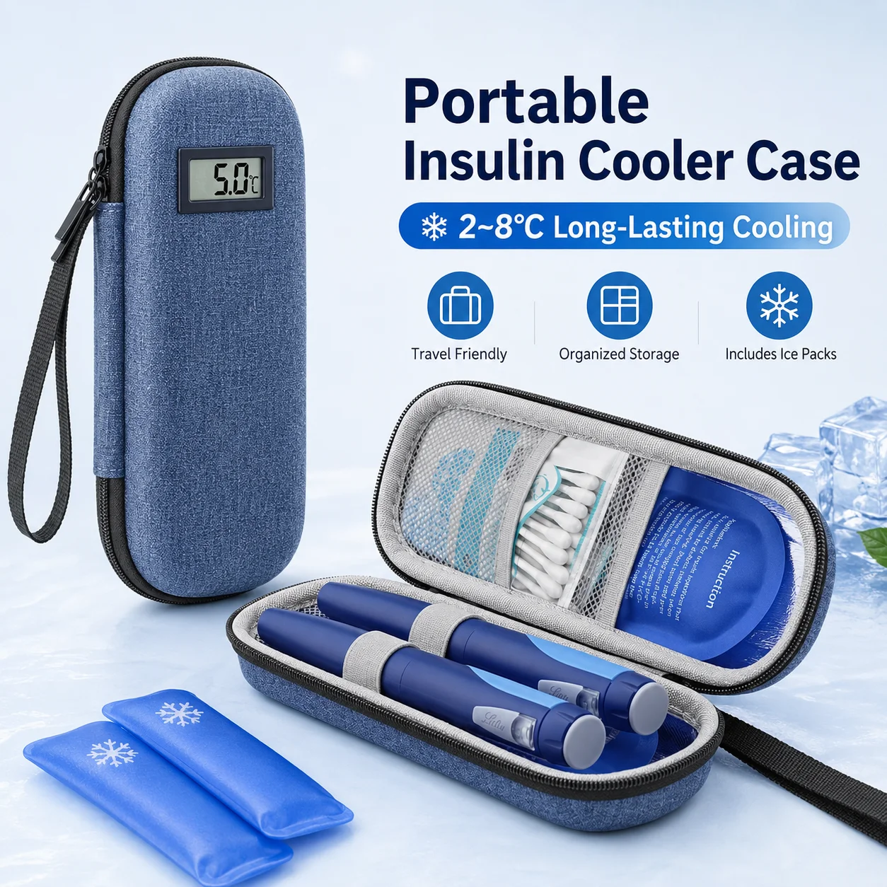 Portable Waterproof Diabetic Insulin Cooling Bag Carry On Medication Protector Mini Refrigerated Drug Freezer Cooler Case with I