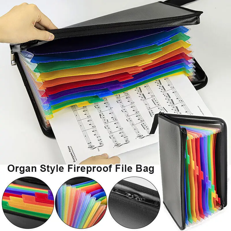 

12 Pockets Fireproof Document Bag Waterproof Safe Envelope for Passport Files Document Bag File Folders Office School Supplies