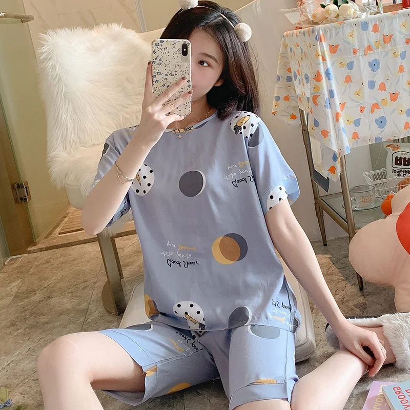 

Женские пижамные комплекты, летние свободные мягкие комплекты для отдыха, простая милая домашняя одежда с милым принтом, женская повседневная универсальная элегантная одежда для сна, модные Ins