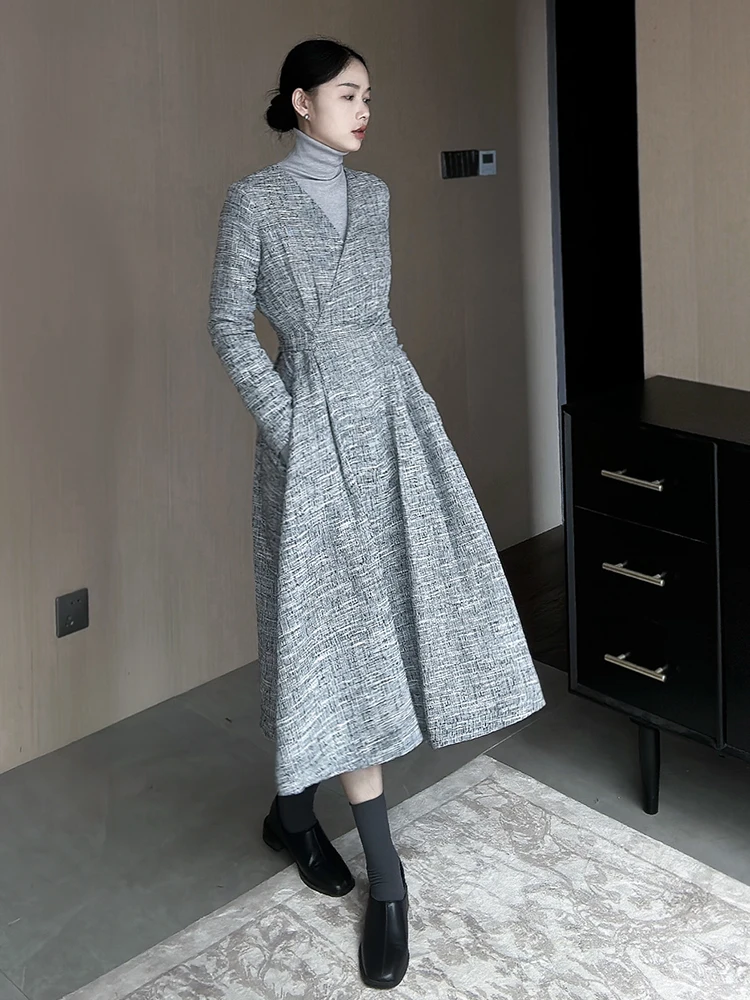 

Осенний дизайн: чувственное ретро-платье с завышенной талией, стройнящее, из шерсти и полиэстера, с длинными рукавами, элегантное женское платье