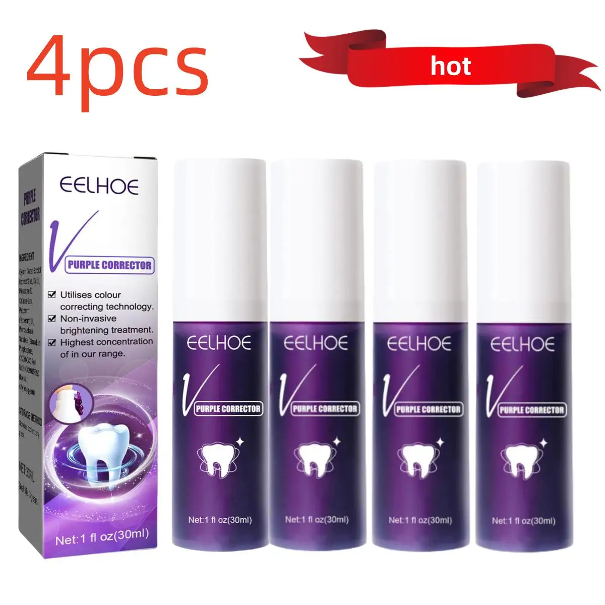 

4pcs V34 Cleansing Toothpaste Teeth Whitening Foam Brightening Colour Corrector Teeth Oral Care Stain Removal Foaming Toothpaste