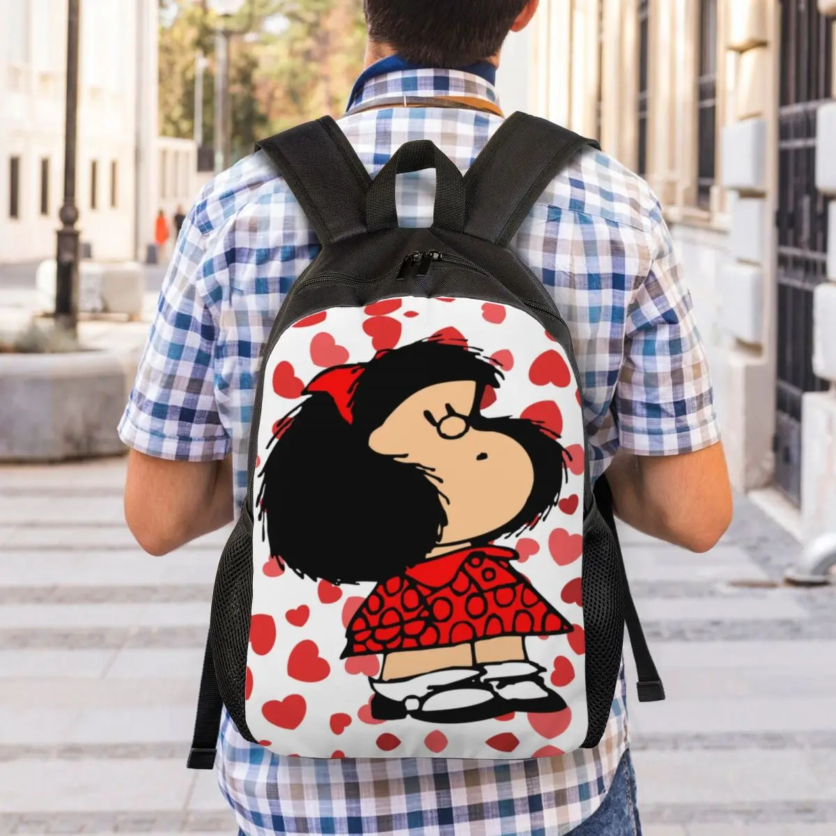 Niestandardowy plecak na laptopa Mafalda Power ze zmodernizowaną twarzą Casual Bookbag dla uczniów szkół średnich Quino Kawaii Cartoon Bags