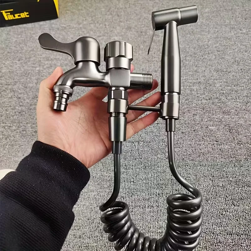 1Set of Dual-Purpose Faucet with Spray Gun for Balcony Washing Machine, Bathroom and Toilet Sink FaucetWall-Mounted Installation