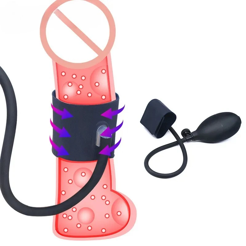 Silicone Inflatable Penis Pump Enlarger Cock Lock Ring Extension Head Massager Sex Toy For Men Cock Ring Chastity Belt cock cage