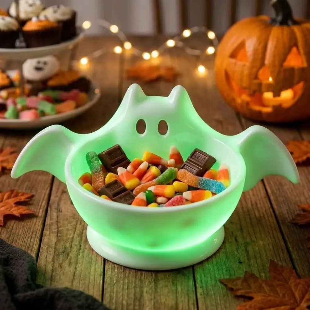 3D Printed Halloween Bat Shaped Storage Bowl Cute Luminous Halloween Snack Bowl Dark Style Non-Slip Base Jewelry Junk Display