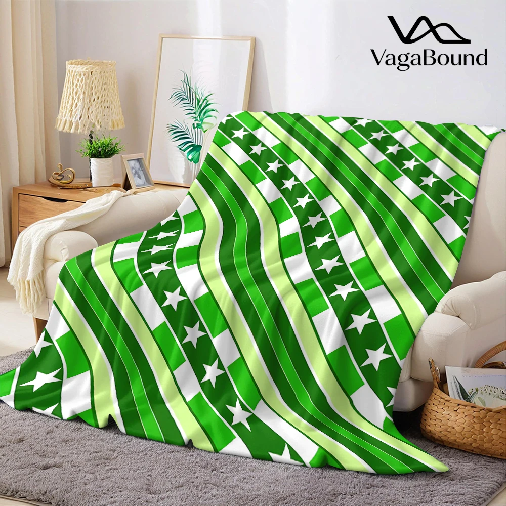 Green Diagonal Stars Super Soft Flannel Blanket Fuzzy Warm Throw Blanket for Bed Couch Cozy Plush Bed Cover All Season