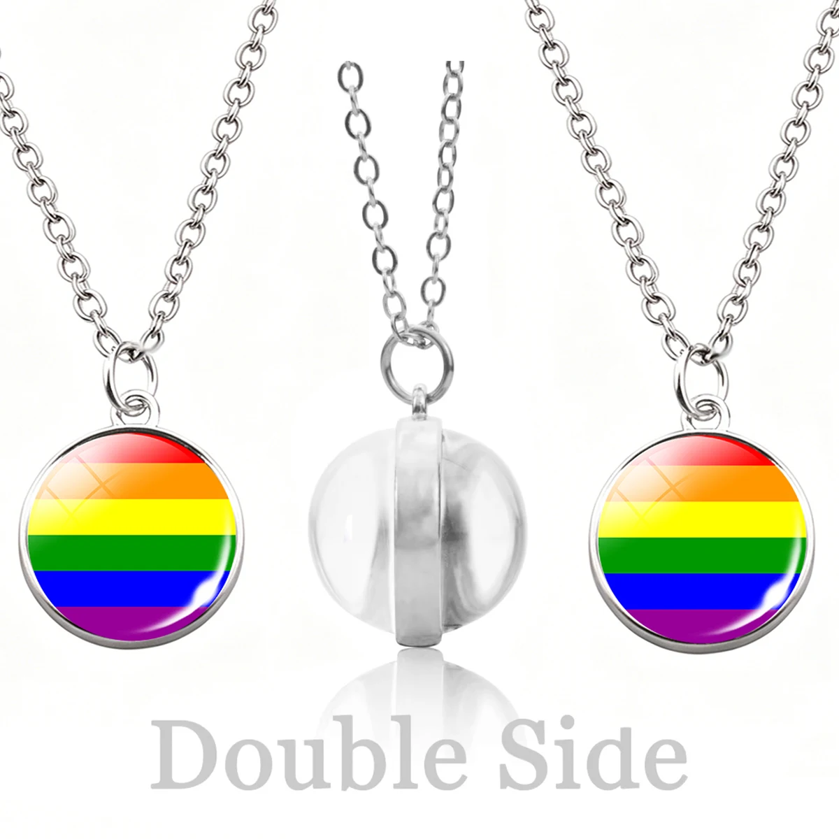 LGBTQ+ Pride Flag Glass Ball Pendant Necklace, Rainbow Love Jewelry, Gay Lesbian Queer Gift, Charm for Women Men