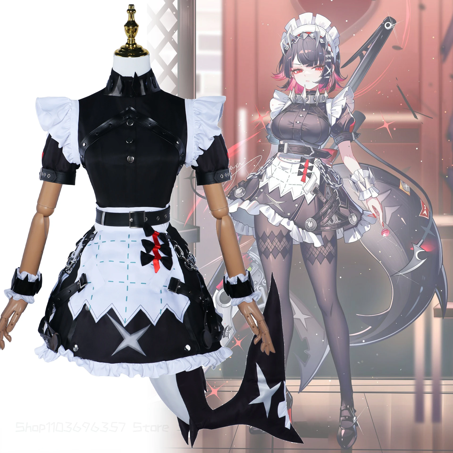 

Game Zenless Zone Zero Ellen Joe Cosplay Costume Adult Women Maid Uniform Shark Tail Lolita Suits Halloween Carnival Outfits