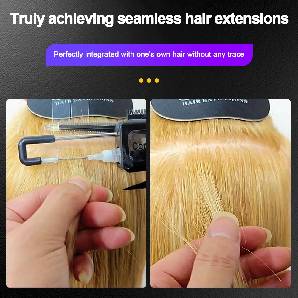 Comblinees P1 ensemble d'installation d'extension de cheveux pour des connexions sécurisées rapides avec GEL de colle glacée aucun outil de Salon requis léger en V