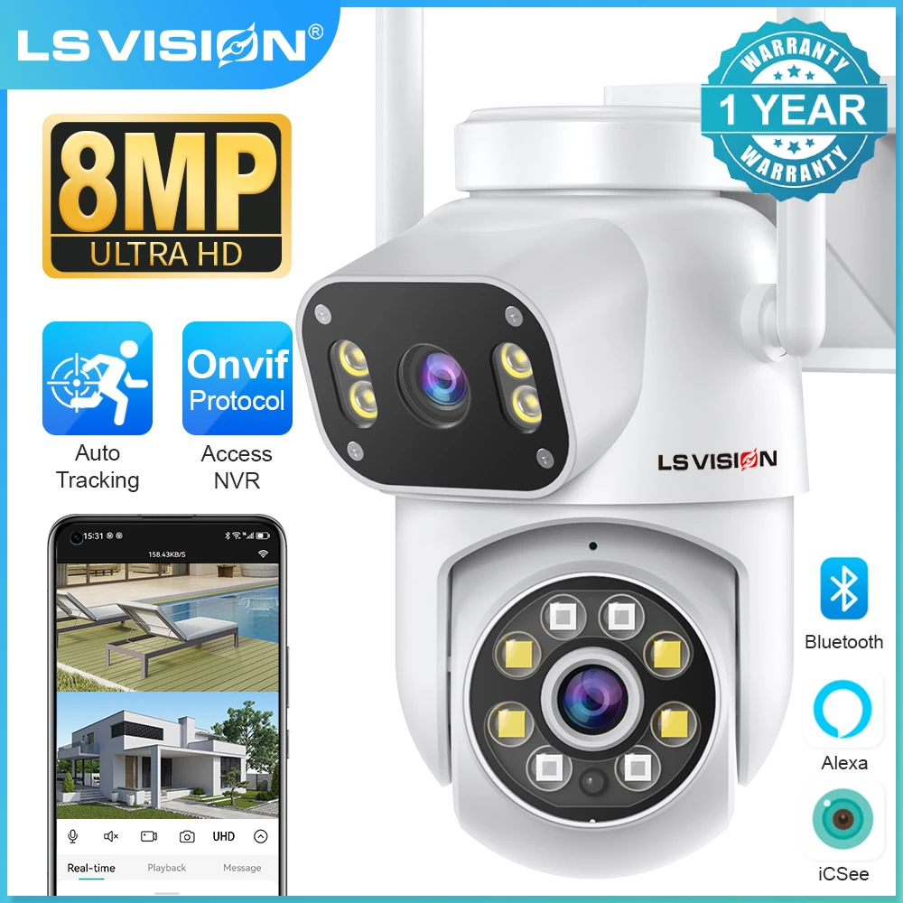 

LS VISION 4K 8MP Wifi PTZ Camera Outdoor Dual Screen Auto Tracking Onvif IP CCTV Camera PC Client Video Surveillance Cam iCSee