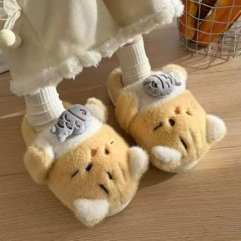 

2026 Winter autumn cute cartoon cotton slippers fashionable with added padding warm and comfortable casual cotton shoes