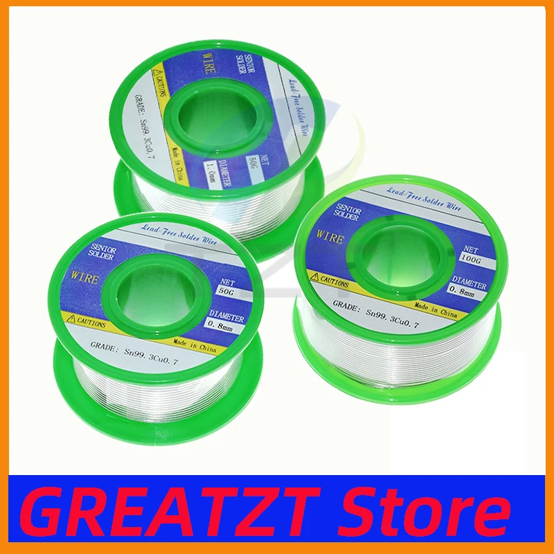GREATZT 1/3PCS 0.8/1.0MM Lead Free Soldering-Wire 50G/100G Solder Sn99.3 Cu0.7 For Welding Soldering Iron