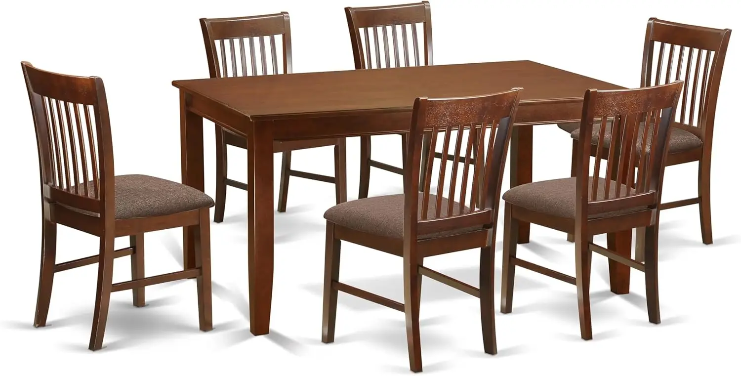 East West Furniture Duno7-Mah-C Dudley 7 Piece Set Consist Of A Rectangle Kitchen Table And 6 Linen Fabric Upholstered Dining