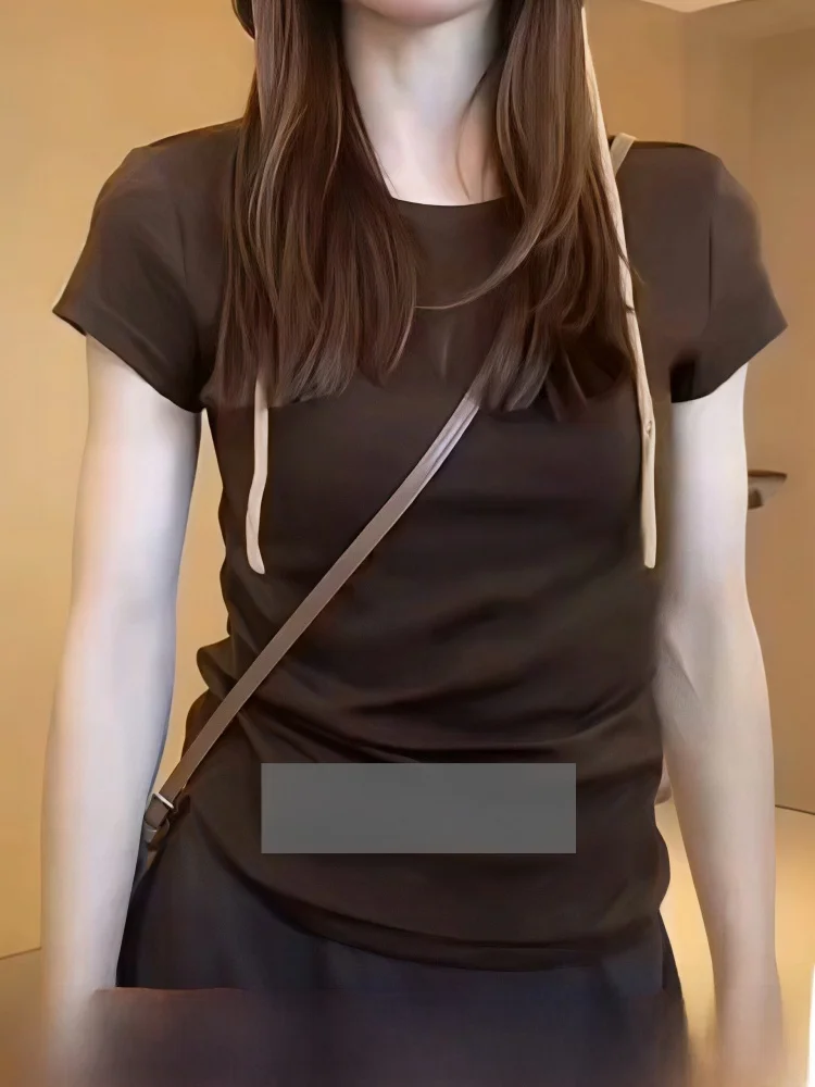 

Slim Fit Short Sleeve Women's T-Shirt High Waist Design Casual Comfortable Korean Style Spring Summer Fashion Tagkita Brand