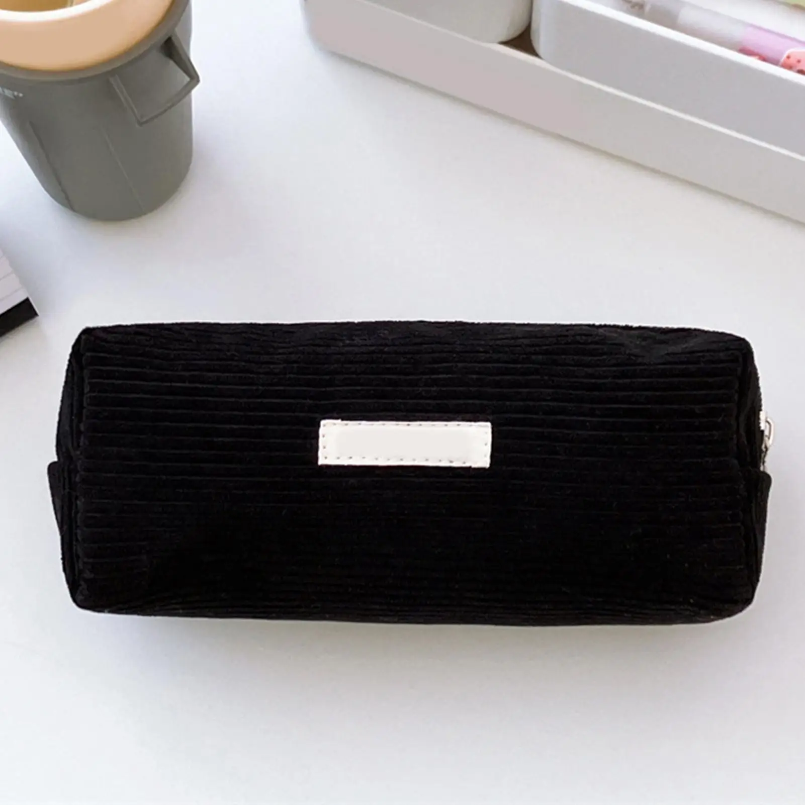 Corduroy-Federmäppchen in Uni-Farbe, große Kapazität, Aufbewahrungstasche für Schüler-Schreibwaren, tragbare Kosmetiktasche, hochwertige Handtasche