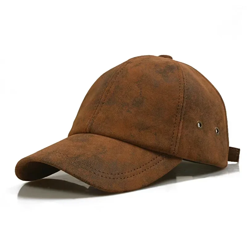 

Retro Man Genuine Suede Leather Print Baseball Caps Splicing Male Casual Sheepskin 55-60 Adjustable Sports Flight Hats