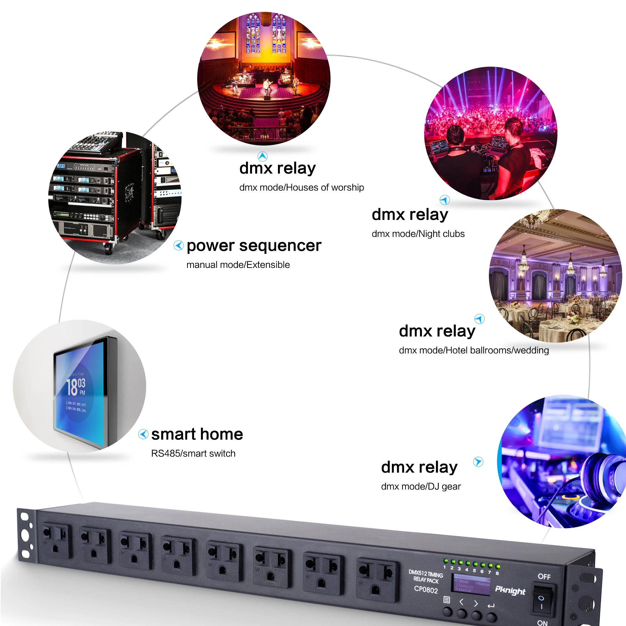 Imagem -06 - Pknight-sincronismo Programável Delay Power Distribution Unit Dmx Relé Packrs485 Remoto Interruptor Inteligente Tomadas