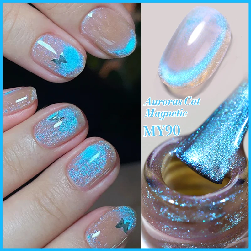

BORN PRETTY 10ml Auroras Blue Cat Magnetic Gel Nail Polish Shining Glimmer Fairy Crystal Magnetic Gel Polish for Summer Nail DIY