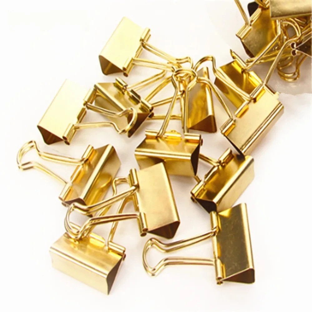 2pcs Golden Metal Binder Clips Multisize Paper Clamp Bookmark Memo Clip Student School Office Stationery Supplies