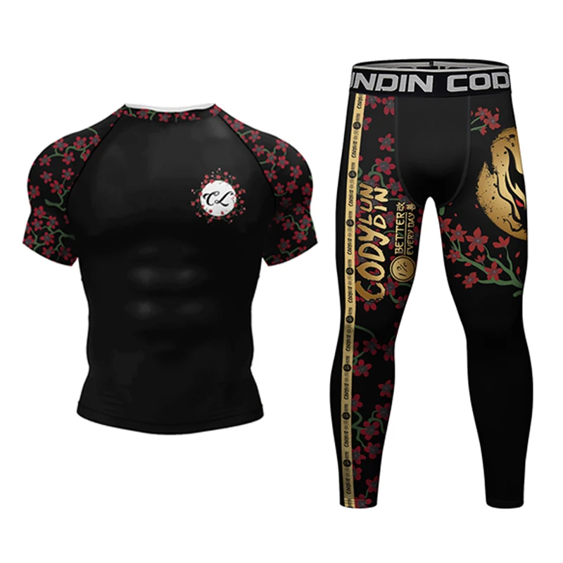 Męskie Bjj Rashguard Jiu Jitsu MMA t shirt spodenki bokserskie koszule kompresyjne PantsQuick sportowe koszulki do biegania na sucho