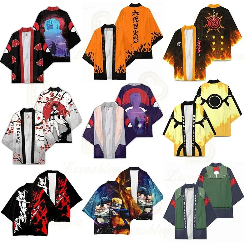 Kimono de Anime Naruto, Uchiha Sasuke, Haruno Sakura, Capa Japonesa, Kimono Haori, Yukata, Camisa de Cosplay, Abrigo, Cárdigan de Verano para Hombre y Mujer