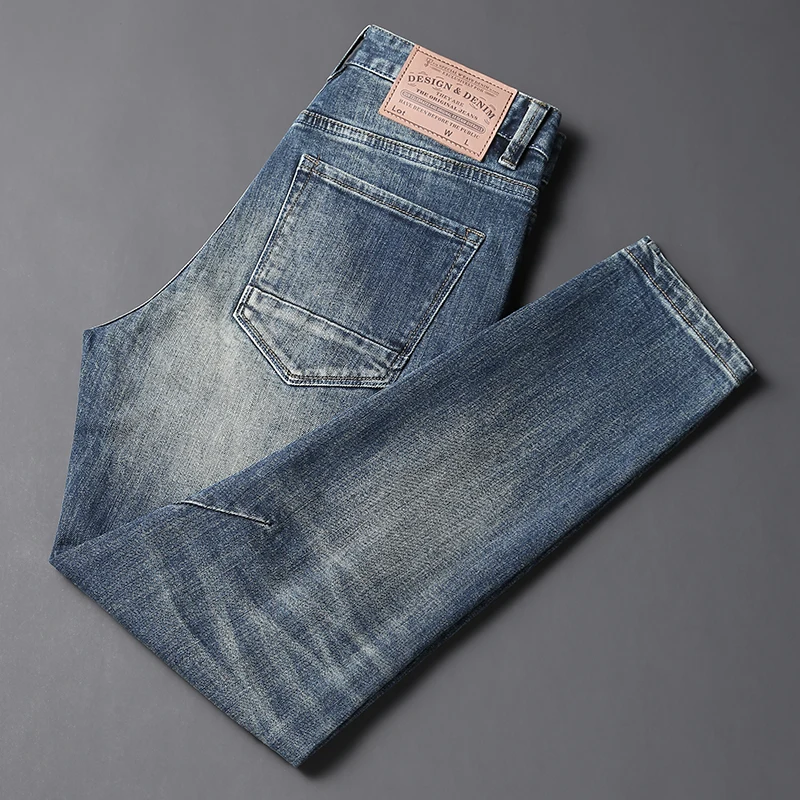 Newly Designer Men Jeans High Quality Retro Blue Elastic Slim Fit Ripped Jeans Men Fashion Vintage Trousers Denim Pants Hombre