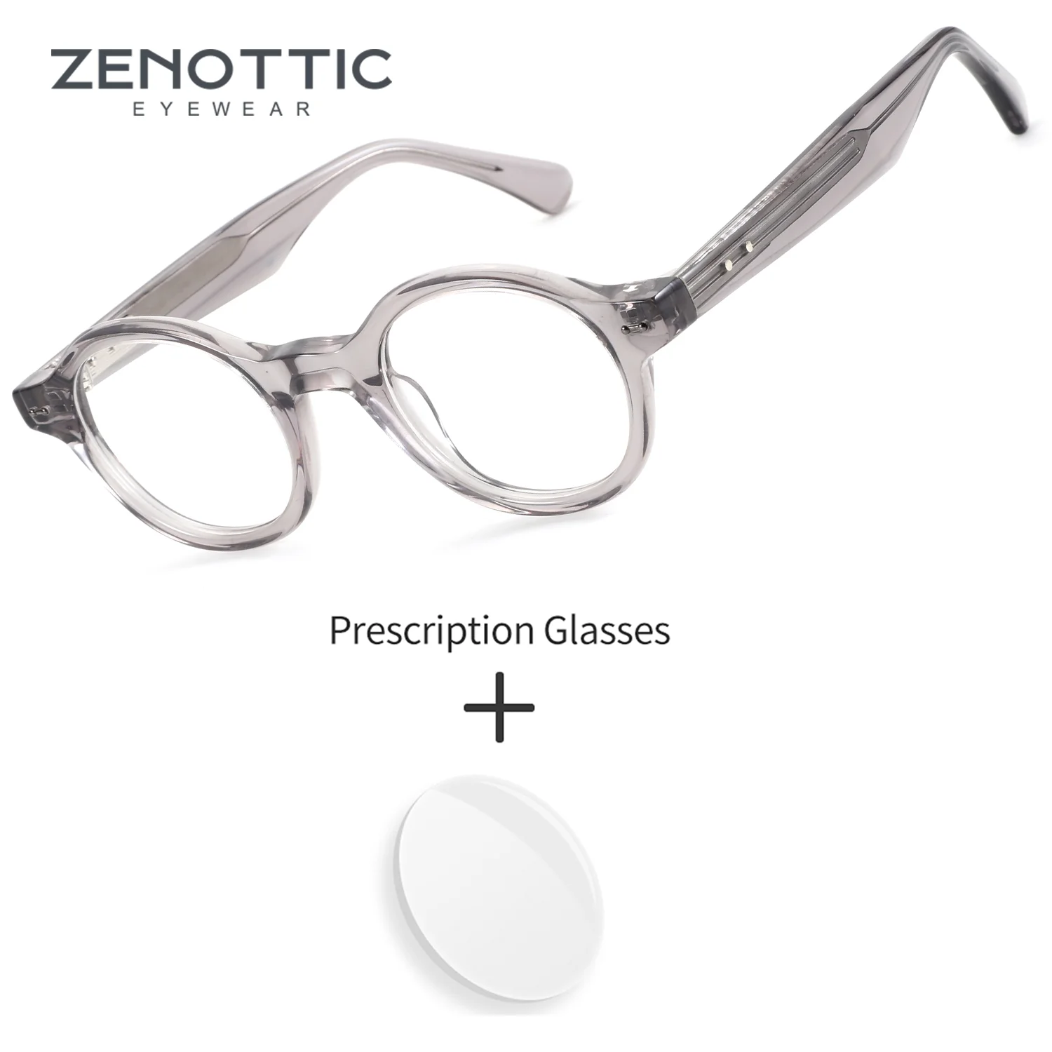 

ZENOTTIC (S Size) Acetate Prescription Eyewear Man Round Anti Blue Light Photochromic Optical Eyeglasses Varifocal Glasses Men