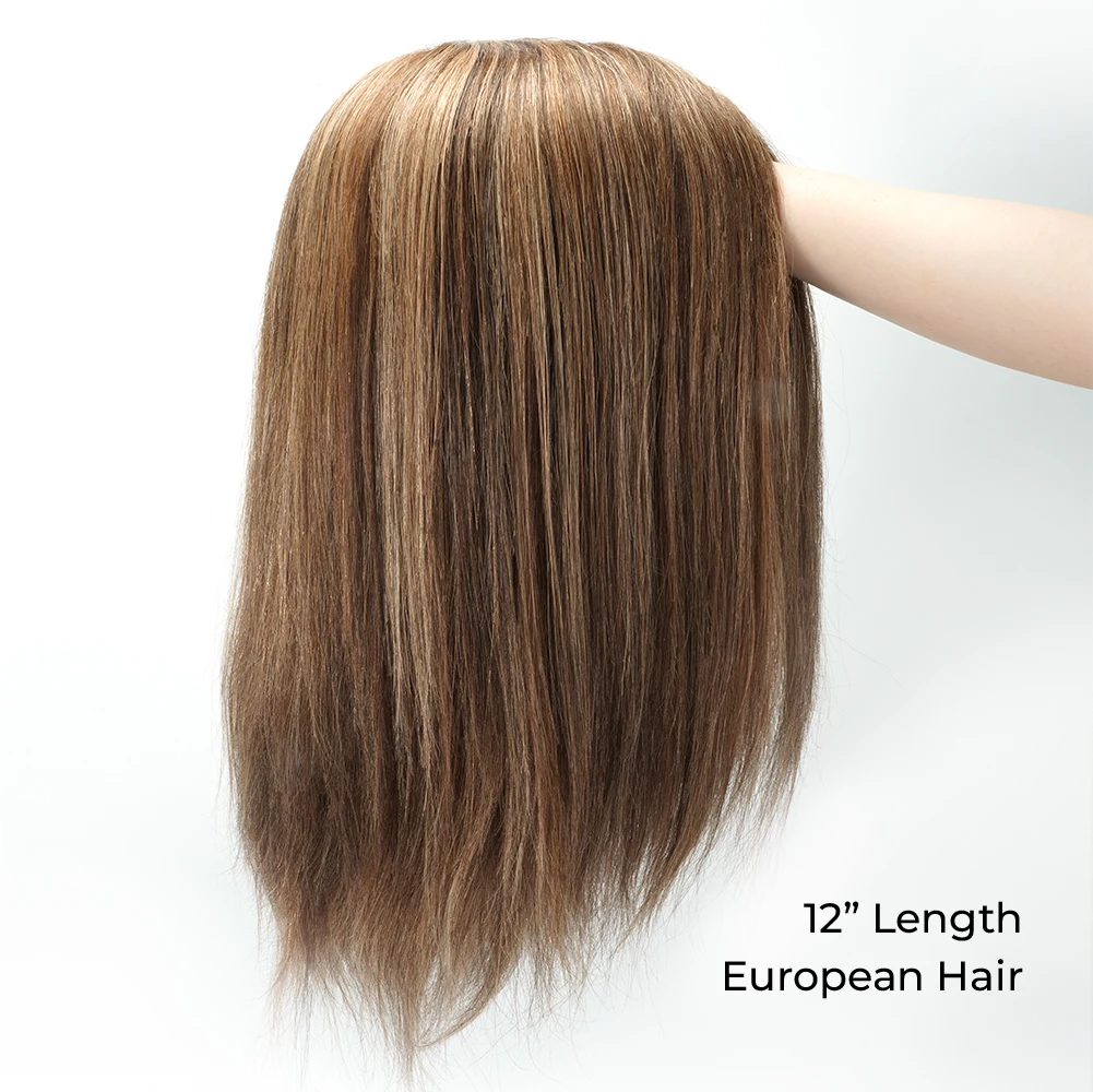 Custom Full Hand Tied Hair System Straight PU Mono Elastic Mesh 140% Women Medical Wig For Alopecia