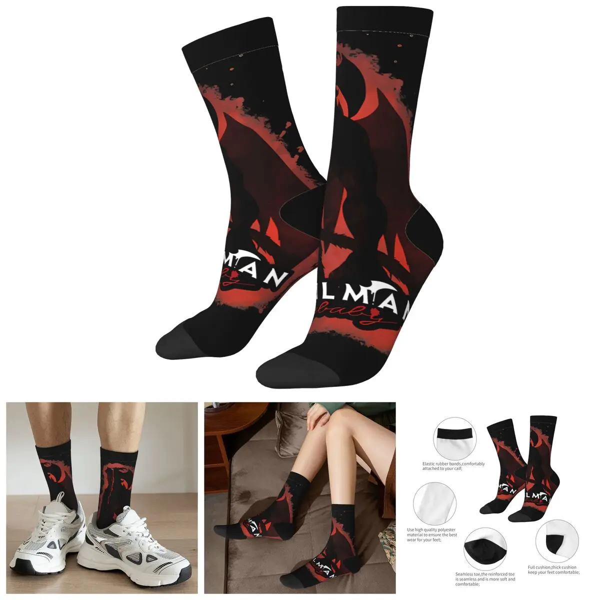 Funny Crazy Sock for Men Lovely Hip Hop Harajuku Devilman Happy Quality Pattern Printed Boys Crew compression Sock Casual Gift