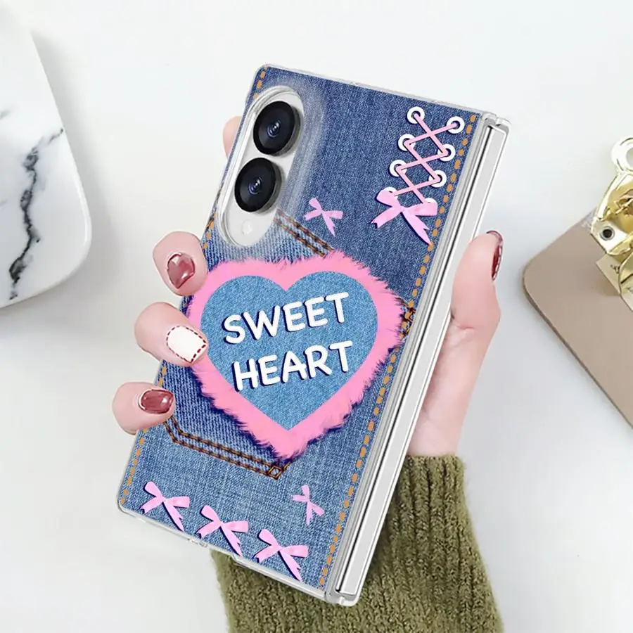 Phone Funda Case for Samsung Galaxy Z Fold 8 ZFold 8 PC Hard Luxury ZFold8 Denim Collage Design