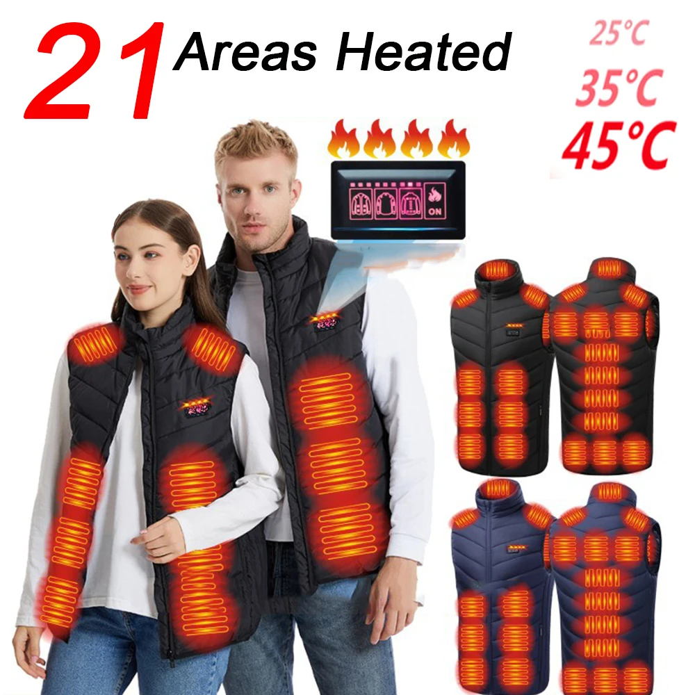 

21 Areas Heated Vests Winter Men Women Sportswear Hunting Heated Coat Graphene Heat Coat USB Heating Jacket For Camping