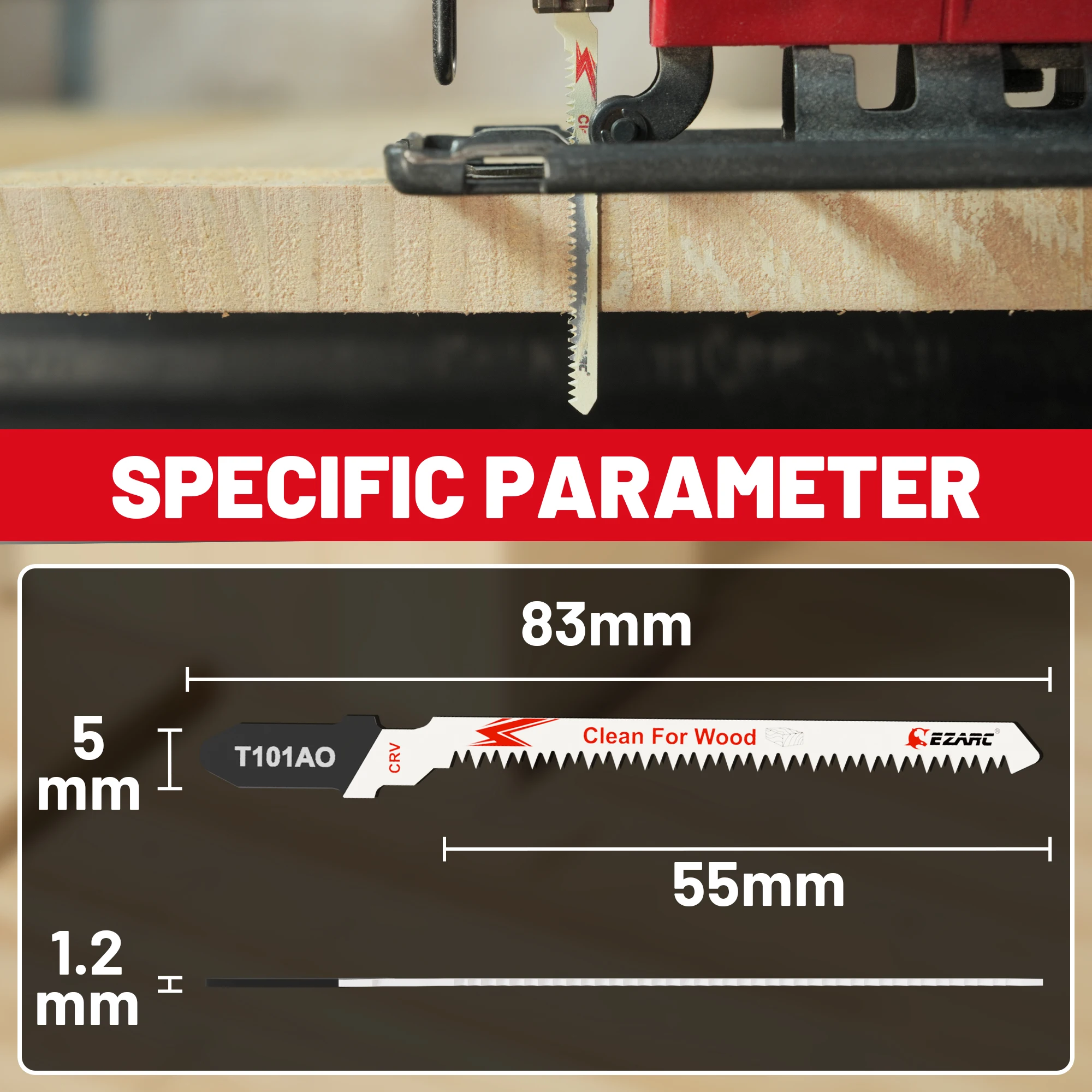 EZARC Jigsaw Blades T101AO T-Shank Jig Saw Blades for Woodworking, Clean Precision Wood Curved & Clean Cutting 20 TPI 10PCS set