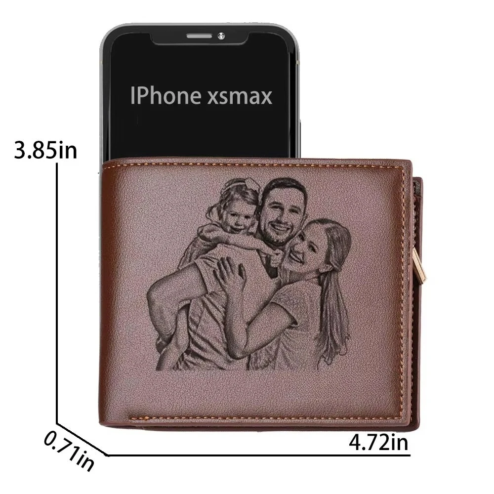Foto personalizada, regalo personalizado para el día del padre, billetera para hombre con cremallera, bolsillo Interior para monedas, billeteras con imagen para él, tarjetero